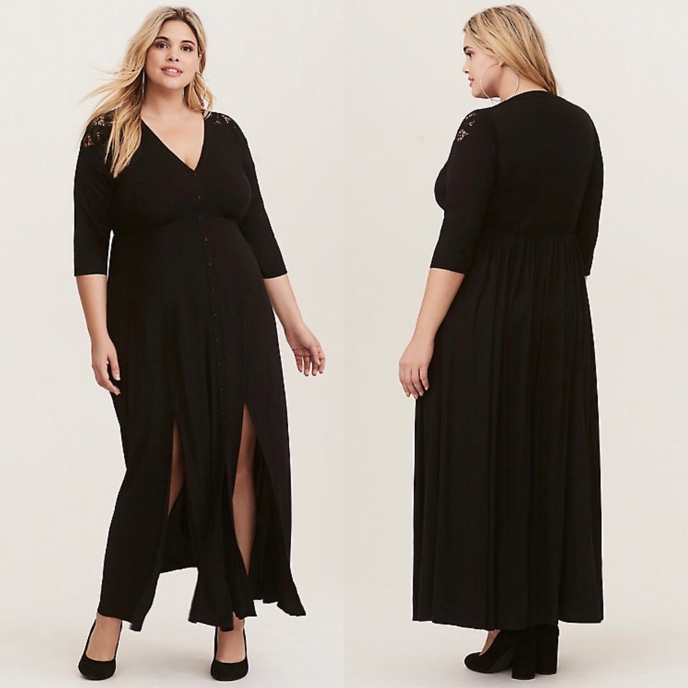 Torrid Black Challis Crochet Inset Maxi Dress 3x to 4X